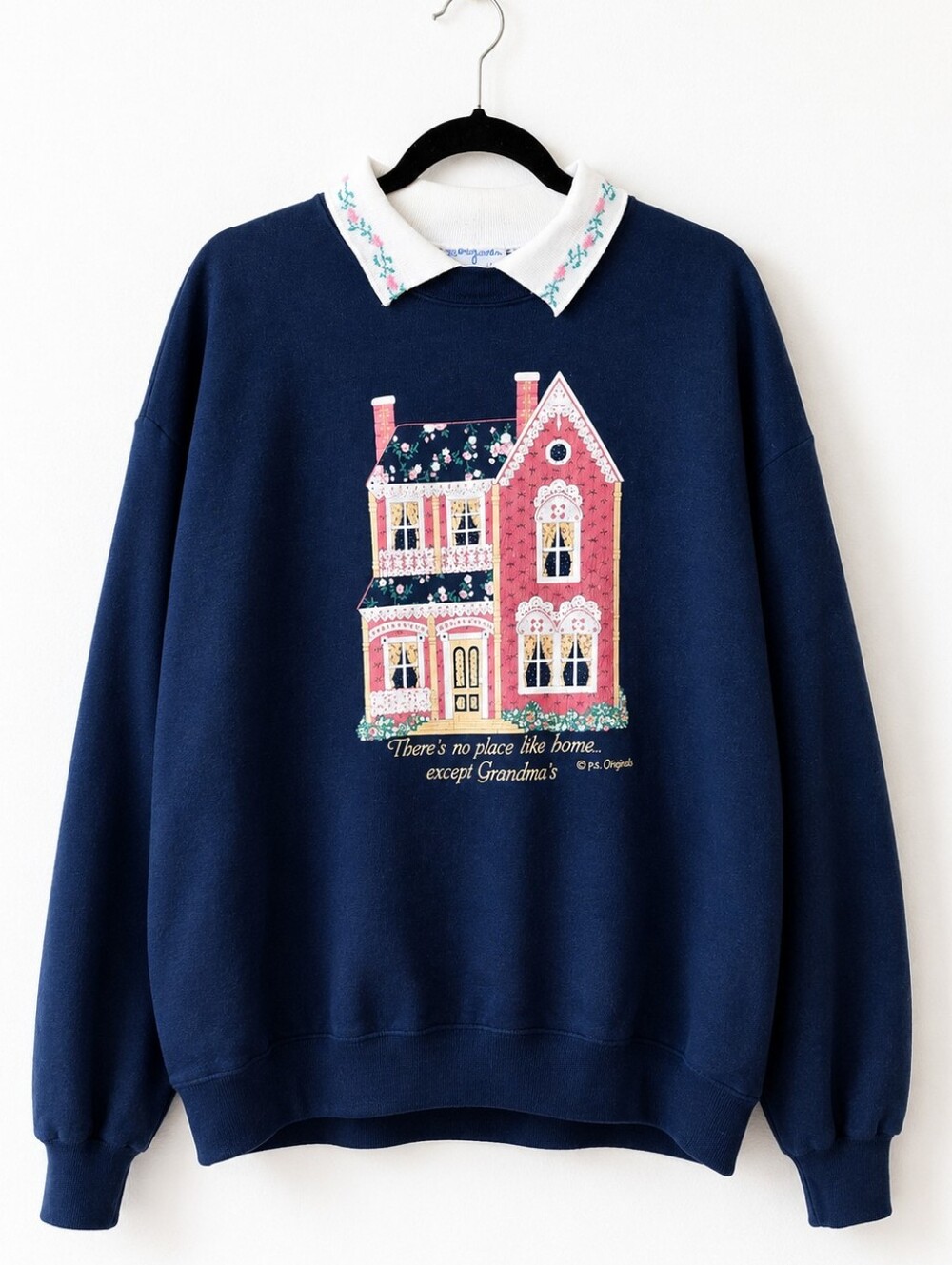 Vintage PS Originals Grandma's House Sweatshirt Embroidered Collar XL USA